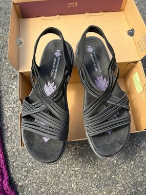 Skechers Black Strappy Memory Foam Slingback Sandals